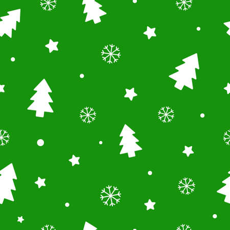 Simple Christmas seamless pattern with trees and snowflakesのイラスト素材