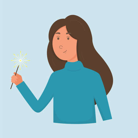 Cute cartoon girl with a sparklerのイラスト素材