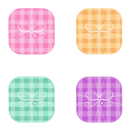 Cute cartoon set of gifts with plaid ornamentのイラスト素材