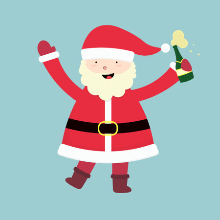 Cute cartoon Santa Claus with champagneのイラスト素材