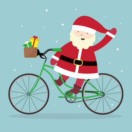 Cute cartoon Santa Claus on bicycleのイラスト素材