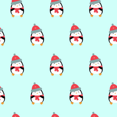 Cute cartoon penguin seamless patternのイラスト素材