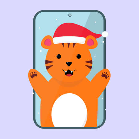 Cute cartoon tiger in smartphoneのイラスト素材