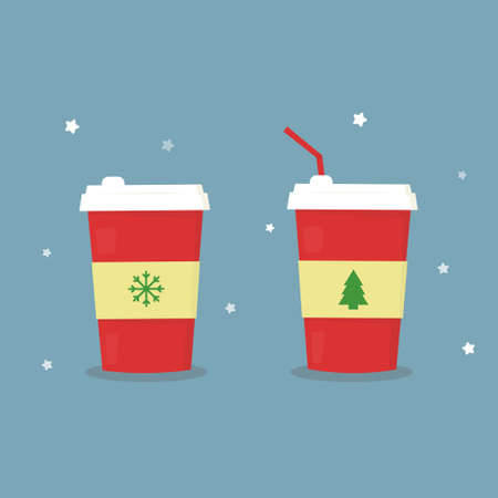 Cute cartoon Christmas coffee cupsのイラスト素材