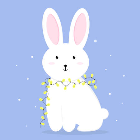 Cute cartoon winter rabbit with garland.Idea for Christmas cardのイラスト素材