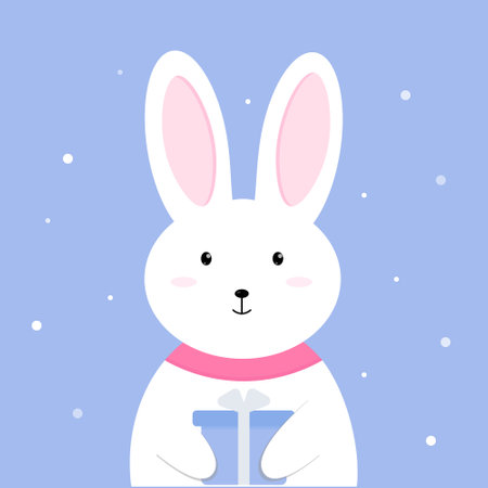 A cute cartoon winter rabbit with a giftのイラスト素材