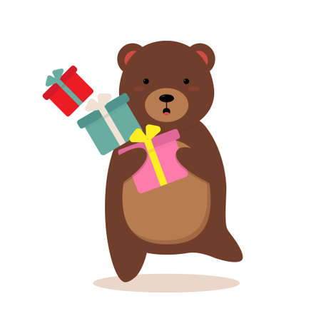 Cute cartoon bear with falling giftsのイラスト素材