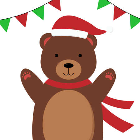 Cute cartoon Christmas bear with garlandsのイラスト素材