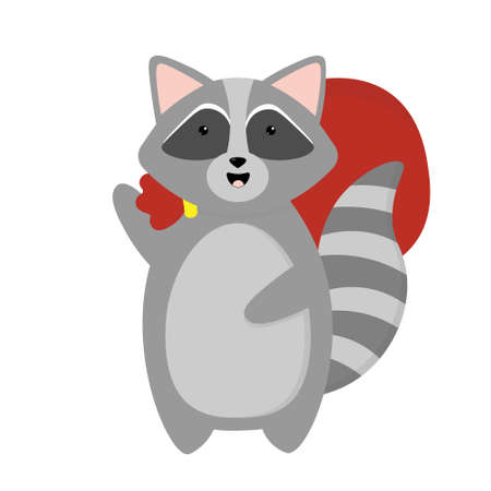 Cute cartoon smiling raccoon with a bagのイラスト素材