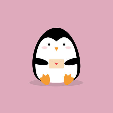 Cartoon penguin with a love letter. Cute character. Idea for St. Valentines dayのイラスト素材