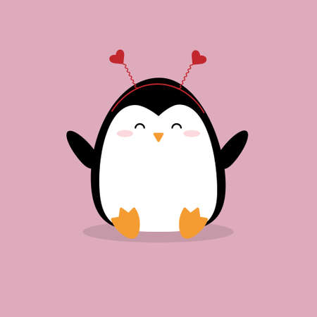 Cute penguin with heart headband. Cartoon characters. Idea for St. Valentines dayのイラスト素材