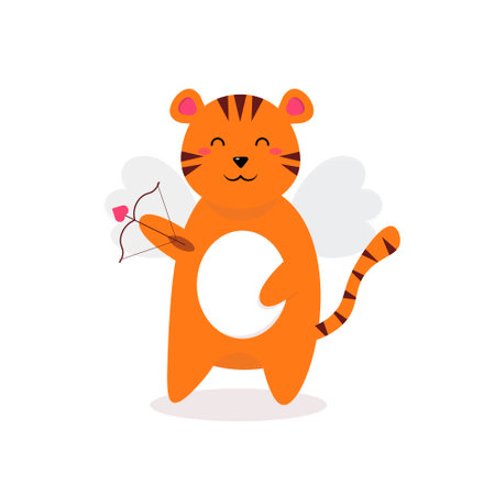 Cute cupid tiger. cartoon characters. Idea for St. Valentine's Dayのイラスト素材