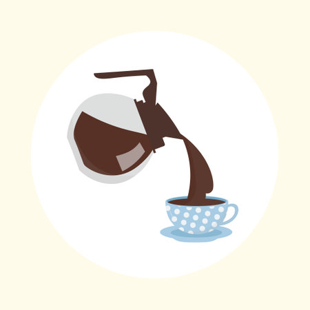 Coffee maker icon. Pouring coffee into a cup. Flat design style. Vector illustration.のイラスト素材
