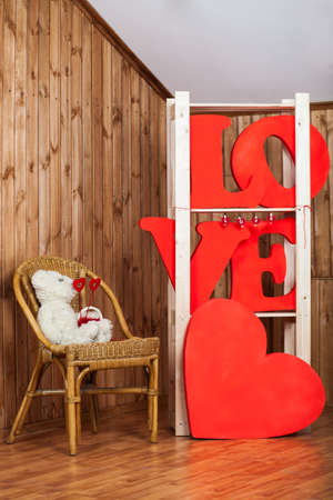 toys bear with 2 heart and toys word LOVE with heartの写真素材