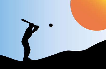 Illustration of silhouette of a baseball player at sunsetのイラスト素材