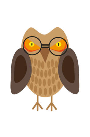 Painted owl with glasses on a white backgroundのイラスト素材
