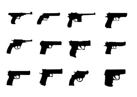 set silhouette miscellaneous pistols and revolverのイラスト素材
