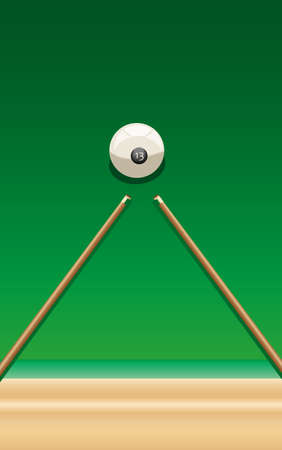 two billiard cue and ball number thirteen on the green table