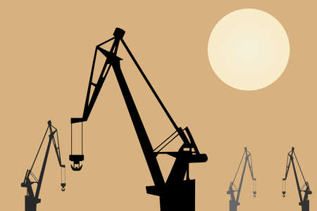 Vector drawing. Cranes at sunsetのイラスト素材