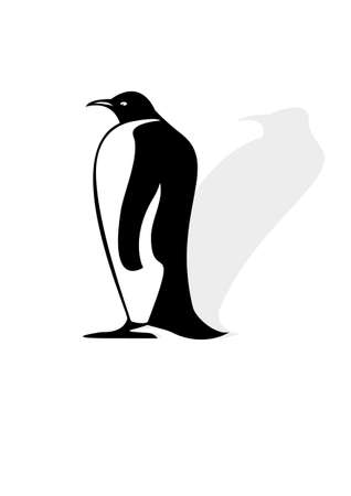 Penguin silhouette on a white background with shadowのイラスト素材