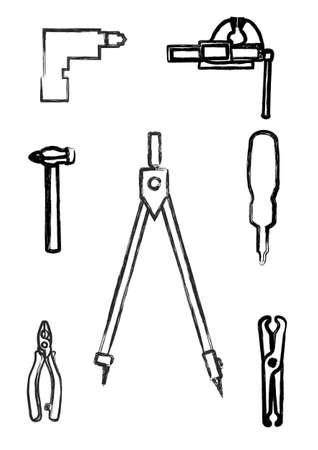 set of tools in grunge styleのイラスト素材