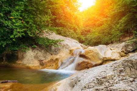 River deep in mountain forest. Natural compositionの写真素材