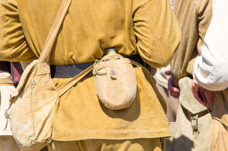 People in Soviet military uniforms and ammunition during the Second World War. reconstructive compositionの写真素材