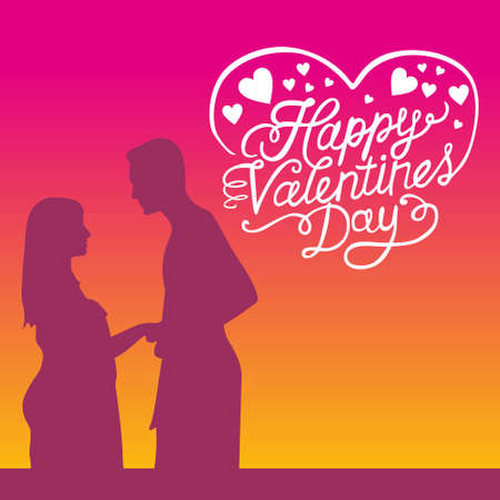happy valentines day typography with illustrationsのイラスト素材