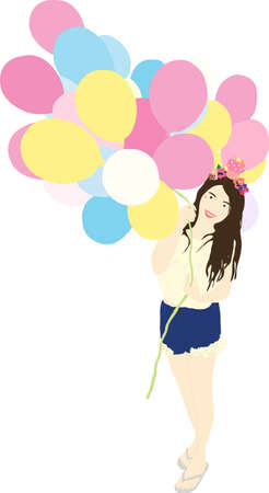 The cheerful girl holding balloonsのイラスト素材