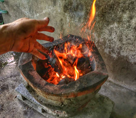 Burning and glowing charcoal.の写真素材