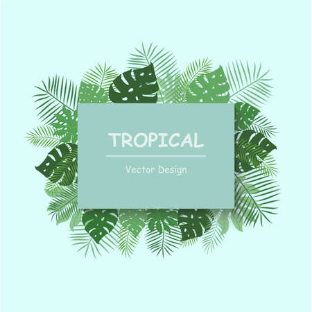 Tropical leaves background texture with frame for your text, vector design.のイラスト素材