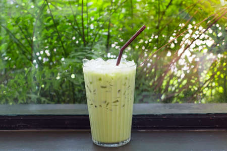 Organic Matcha green tea on table, nature of background texture.の写真素材