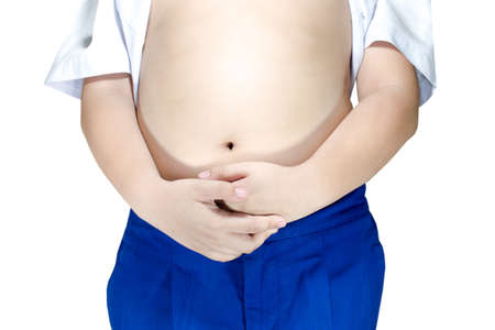 Closeup fat boy isolate on white background.の写真素材