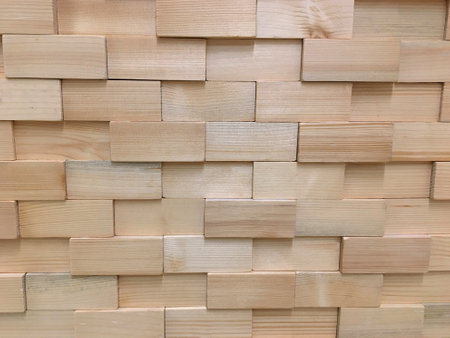 Timber wood modern look, layers of wood plank wall decoration texture background.の写真素材