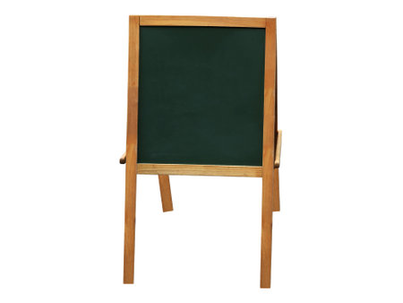 Blank green chalkboard on a white wall isolated white background, Copy space for text.の写真素材
