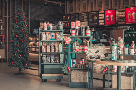 Nonthaburi, Thailand - November 22th 2020: Starbucks coffee shop of during the Christmas season in the Thailand.のeditorial素材