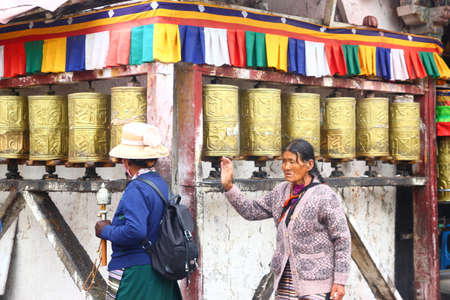 Tibetan turning prayer wheelsのeditorial素材