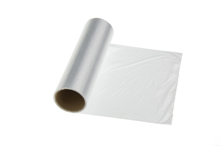 plastic wrap on a white backgroundの写真素材