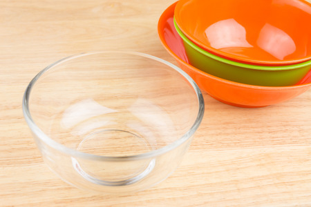 empty bowl on wooden tableの写真素材