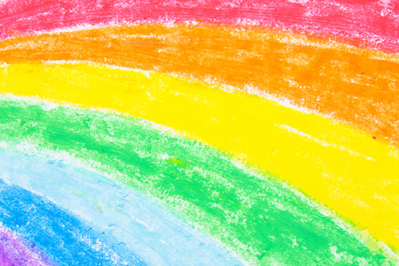Child's rainbow crayon drawingの写真素材
