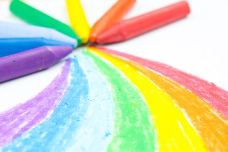 Child's rainbow crayon drawingの写真素材