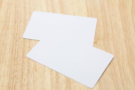 Blank business cards on a deskの写真素材