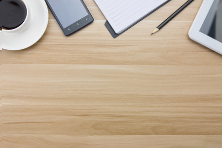 Office supplies on the wooden desk