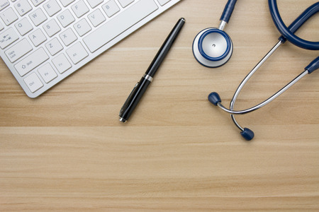 Stethoscope in doctors deskの写真素材