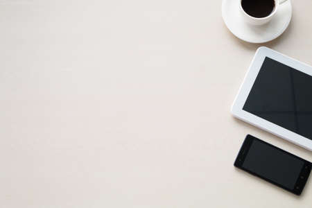 Office supplies on the wooden deskの写真素材