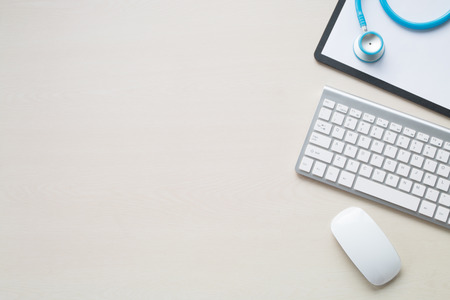 Stethoscope in doctors deskの写真素材