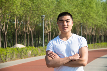 Closeup portrait of Asian man athlete