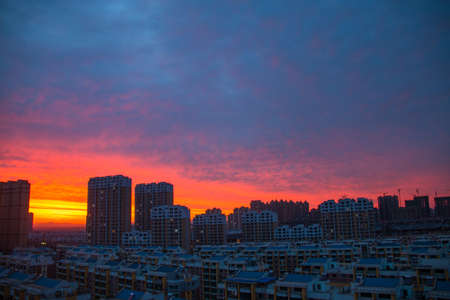sunset scenic with the city buildings