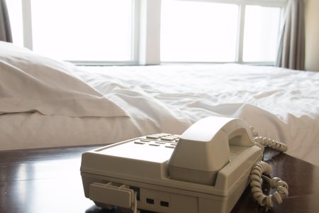 Close Up hotel room phoneの写真素材