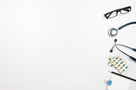 Stethoscope in doctors deskの写真素材